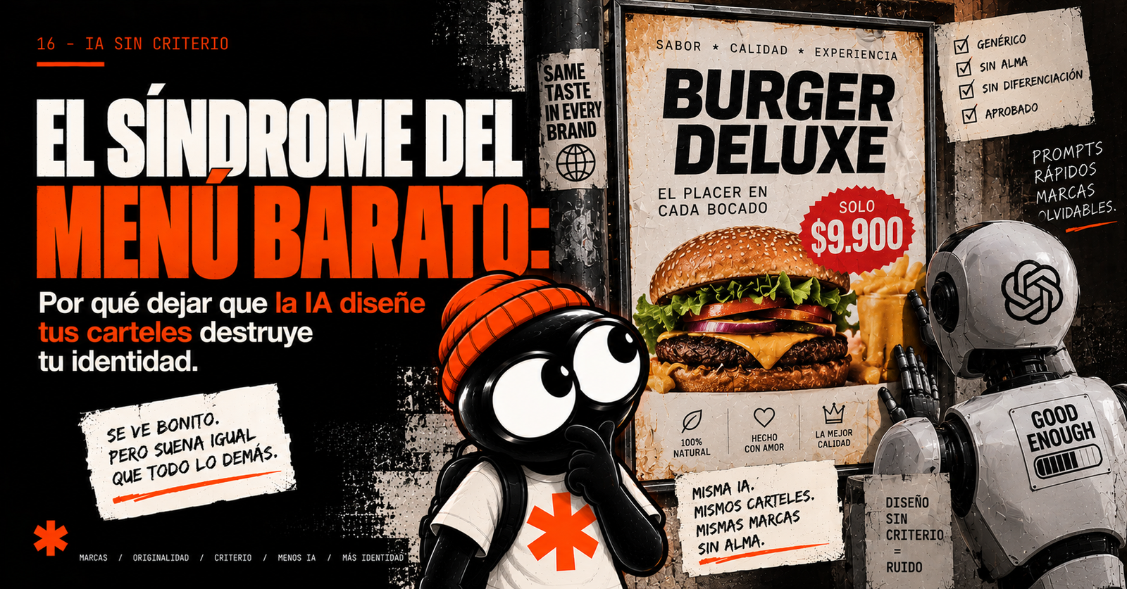 El síndrome del menú barato: Por qué dejar que la IA diseñe tus carteles destruye tu identidad.