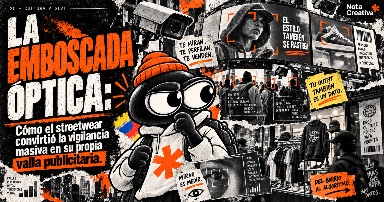 La emboscada óptica: Cómo el streetwear convirtió la vigilancia masiva en su propia valla publicitaria.